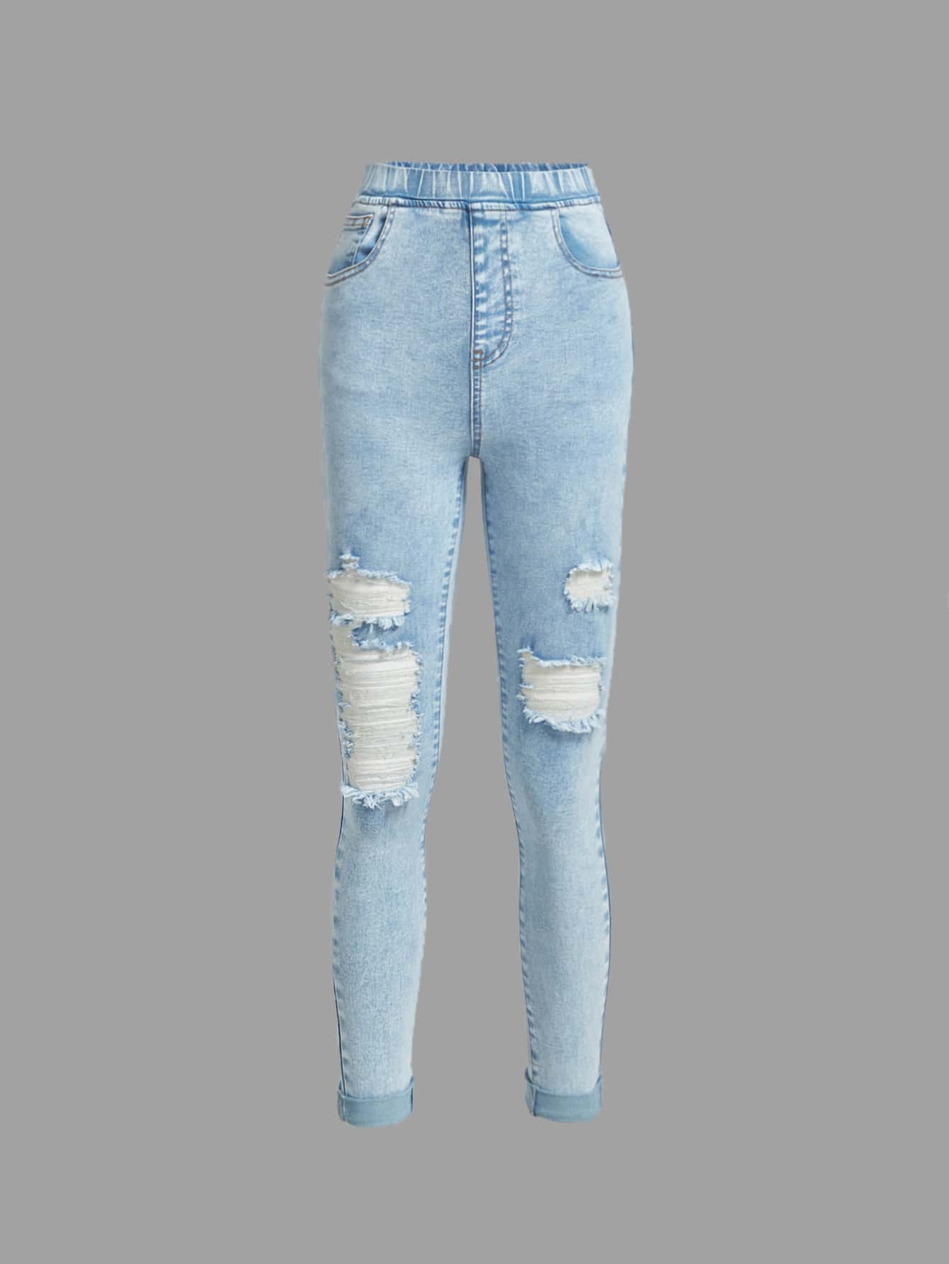 TeenGirlsElasticWaistRippedSkinnyJeans_12770549_details_0