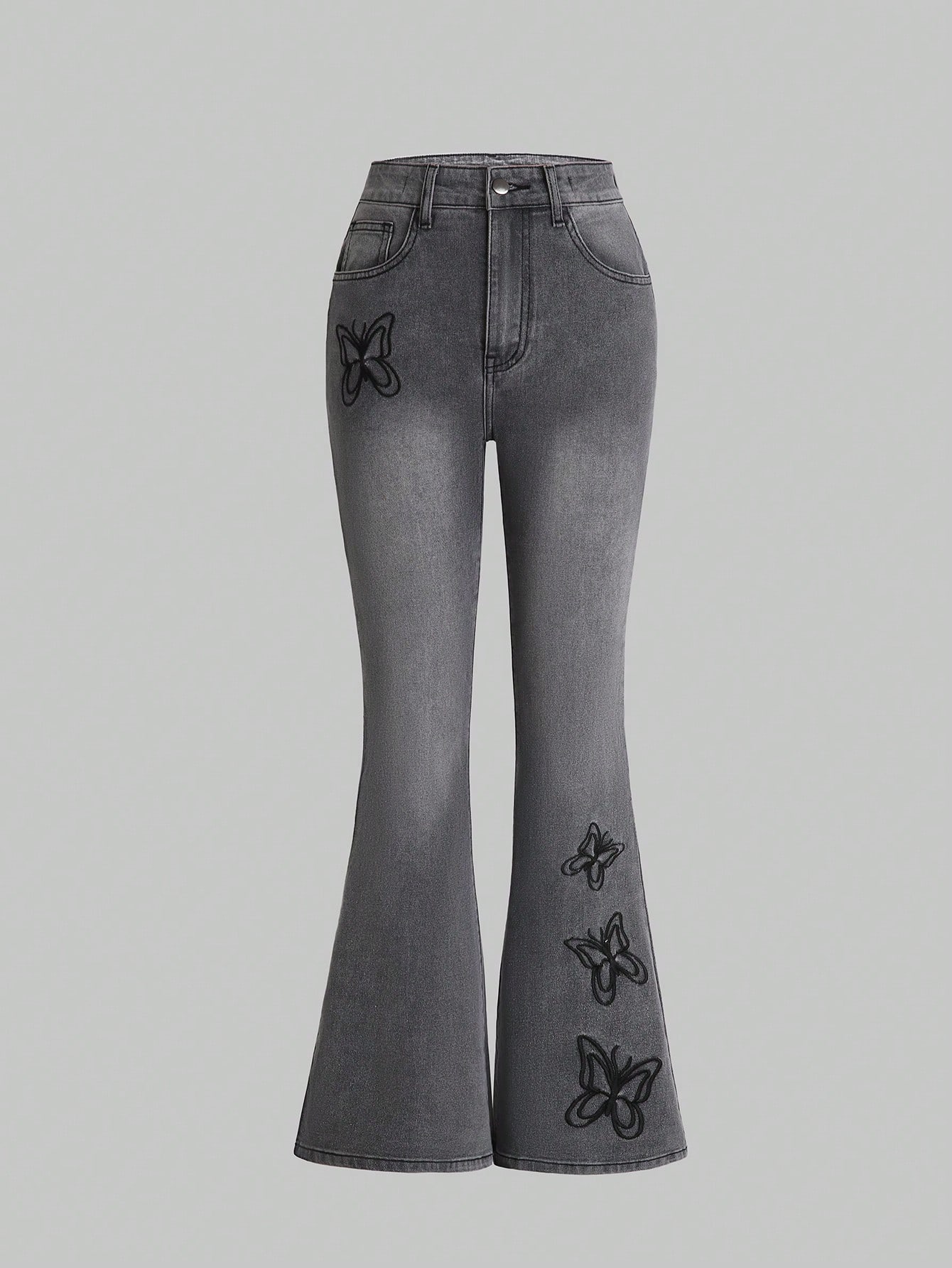 TeenGirlEmbroideryButterflyPatternFlareLegJeans_24742737_details_0