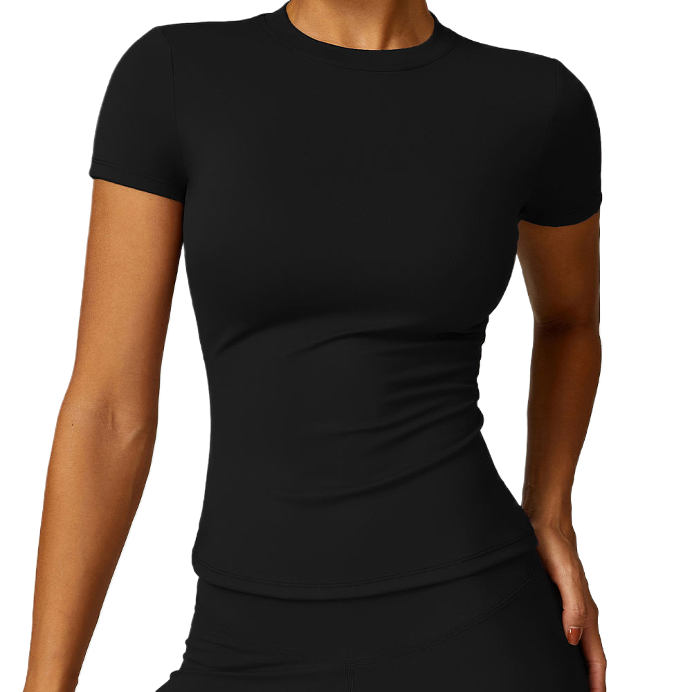 Features: Crew - neck short - sleeve sports top. Soft, stretchy fabric for a body - hugging fit.